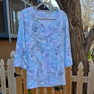 Fresh Produce, Beachy Waverley White Swirl, 100% soft Cotton Jersey TunicTop M/L